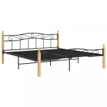 fekete fém és tömör tölgyfa ágykeret 200 x 200 cm