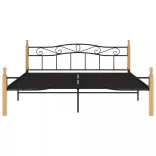 fekete fém és tömör tölgyfa ágykeret 200 x 200 cm