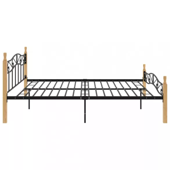 fekete fém és tömör tölgyfa ágykeret 200 x 200 cm