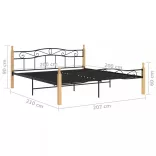 fekete fém és tömör tölgyfa ágykeret 200 x 200 cm