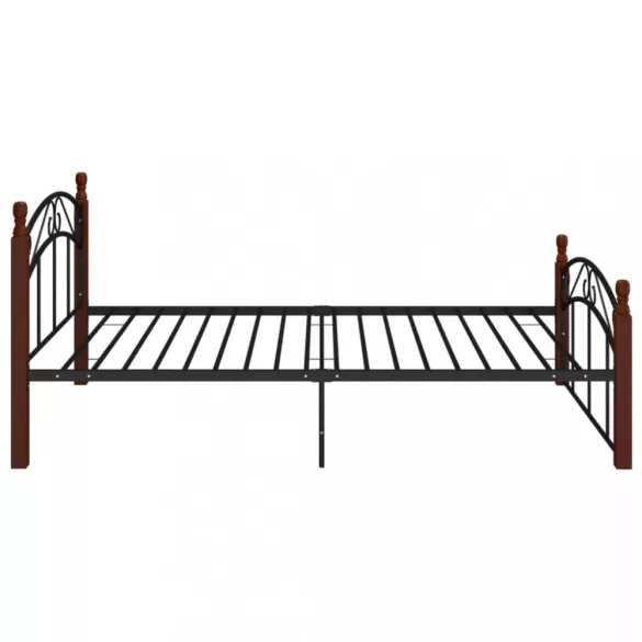 fekete fém és tömör tölgyfa ágykeret 120 x 200 cm