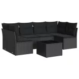 7 részes fekete polyrattan kerti ülőgarnitúra párnával