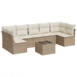 8 részes bézs polyrattan kerti ülőgarnitúra párnával
