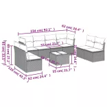 9 részes fekete polyrattan kerti ülőgarnitúra párnákkal