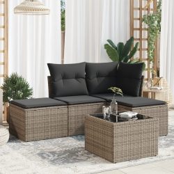   5 részes szürke polyrattan kerti ülőgarnitúra párnákkal