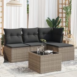   5 részes szürke polyrattan kerti ülőgarnitúra párnákkal