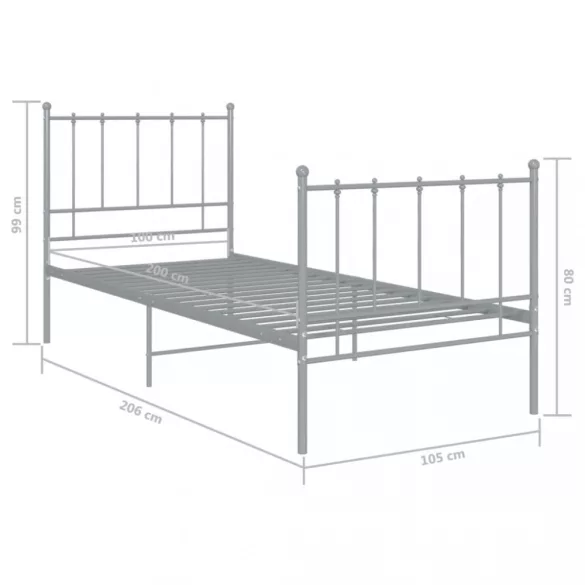 szürke fém ágykeret 100 x 200 cm