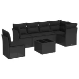 7 részes fekete polyrattan kerti ülőgarnitúra párnával