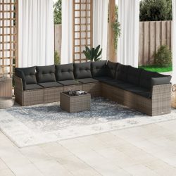   10 részes szürke polyrattan kerti ülőgarnitúra párnákkal