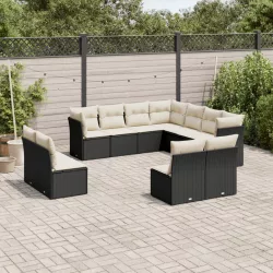   11 részes fekete polyrattan kerti ülőgarnitúra párnákkal