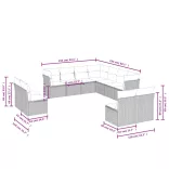 11 részes fekete polyrattan kerti ülőgarnitúra párnákkal