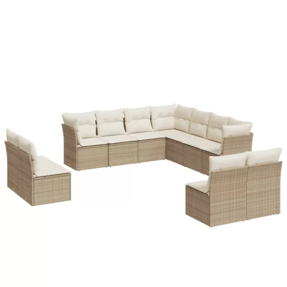 11 részes bézs polyrattan kerti ülőgarnitúra párnákkal