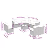 12 részes bézs polyrattan kerti ülőgarnitúra párnákkal