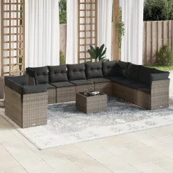   11 részes szürke polyrattan kerti ülőgarnitúra párnákkal