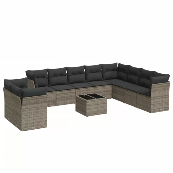 11 részes szürke polyrattan kerti ülőgarnitúra párnákkal
