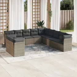   11 részes szürke polyrattan kerti ülőgarnitúra párnákkal