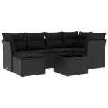 7 részes fekete polyrattan kerti ülőgarnitúra párnával
