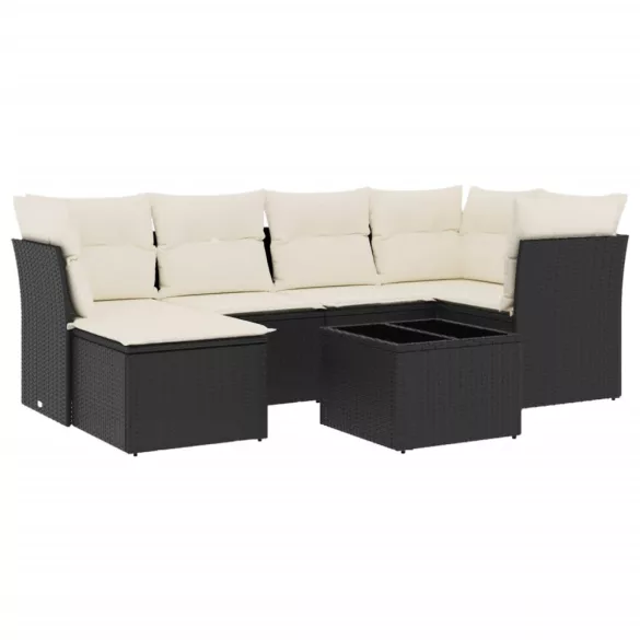 7 részes fekete polyrattan kerti ülőgarnitúra párnával