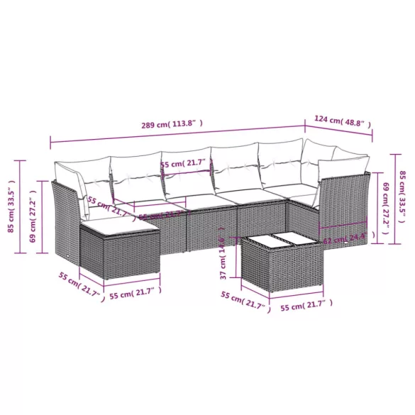 8 részes bézs polyrattan kerti ülőgarnitúra párnával