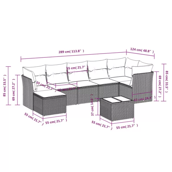 8 részes bézs polyrattan kerti ülőgarnitúra párnával