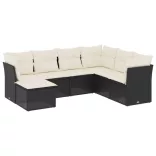 7 részes fekete polyrattan kerti ülőgarnitúra párnával
