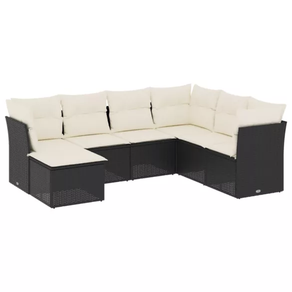 7 részes fekete polyrattan kerti ülőgarnitúra párnával