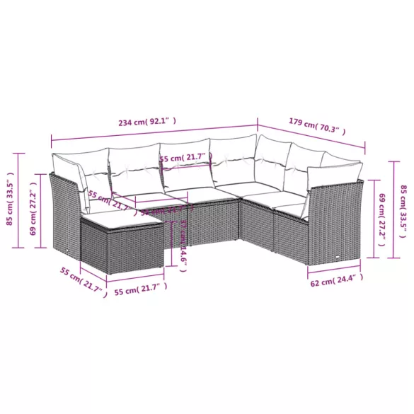 7 részes szürke polyrattan kerti ülőgarnitúra párnákkal