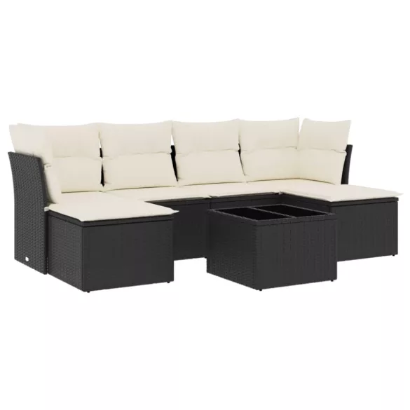 7 részes fekete polyrattan kerti ülőgarnitúra párnával