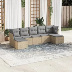 7 részes bézs polyrattan kerti ülőgarnitúra párnákkal