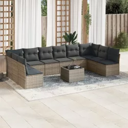   11 részes szürke polyrattan kerti ülőgarnitúra párnákkal