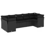 7 részes fekete polyrattan kerti ülőgarnitúra párnával