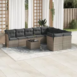   10 részes szürke polyrattan kerti ülőgarnitúra párnákkal