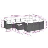 11 részes fekete polyrattan kerti ülőgarnitúra párnákkal