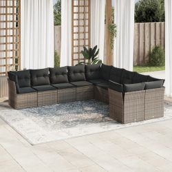   10 részes szürke polyrattan kerti ülőgarnitúra párnákkal