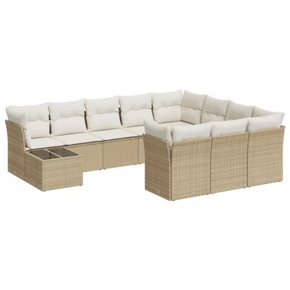 11 részes bézs polyrattan kerti ülőgarnitúra párnákkal