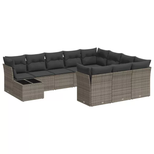 11 részes szürke polyrattan kerti ülőgarnitúra párnákkal