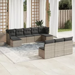   10 részes szürke polyrattan kerti ülőgarnitúra párnákkal