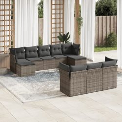   10 részes szürke polyrattan kerti ülőgarnitúra párnákkal