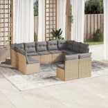 11 részes bézs polyrattan kerti ülőgarnitúra párnákkal