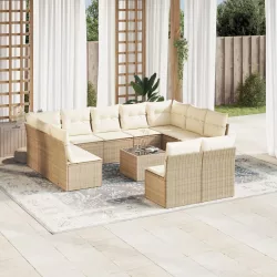   12 részes bézs polyrattan kerti ülőgarnitúra párnákkal