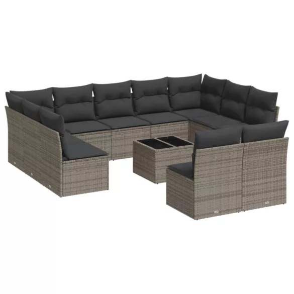 12 részes szürke polyrattan kerti ülőgarnitúra párnákkal