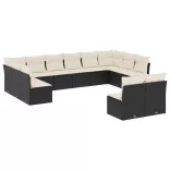 12 részes fekete polyrattan kerti ülőgarnitúra párnákkal