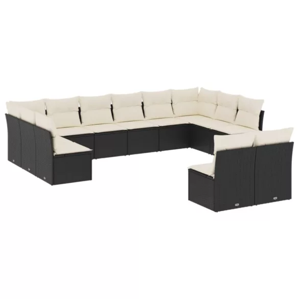 12 részes fekete polyrattan kerti ülőgarnitúra párnákkal