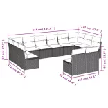 12 részes fekete polyrattan kerti ülőgarnitúra párnákkal