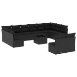 13 részes fekete polyrattan kerti ülőgarnitúra párnákkal