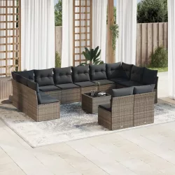   13 részes szürke polyrattan kerti ülőgarnitúra párnákkal