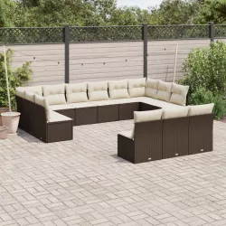   13 részes barna polyrattan kerti ülőgarnitúra párnákkal