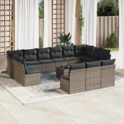   14 részes szürke polyrattan kerti ülőgarnitúra párnákkal