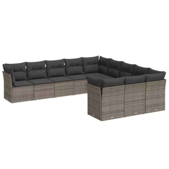 11 részes szürke polyrattan kerti ülőgarnitúra párnákkal