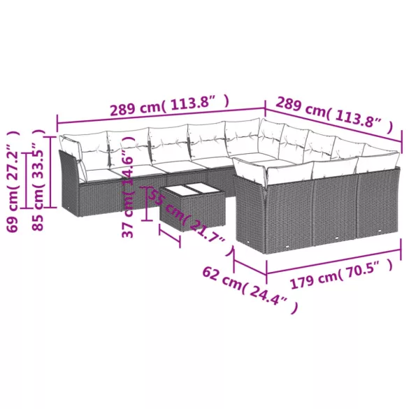 12 részes fekete polyrattan kerti ülőgarnitúra párnákkal